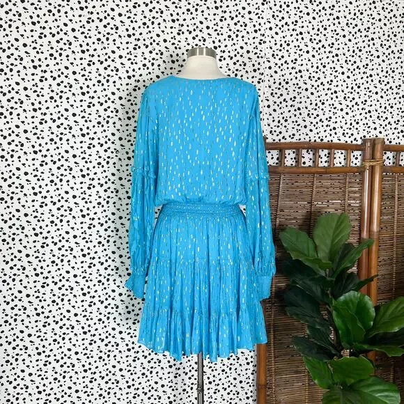 Lilly Pulitzer | Heline Turquoise Blue Gold Polka Dot Ruffle Plus Size Dress 16 - Picture 7 of 13